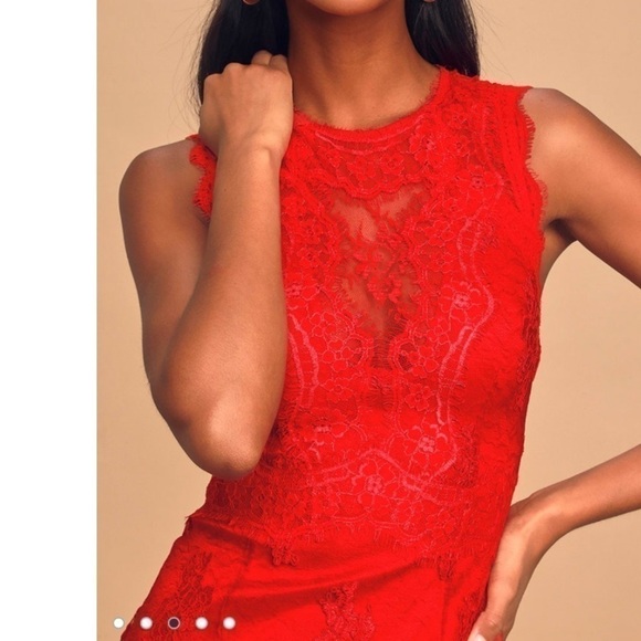Lulu’s Until We Meet Again Red Lace Embroidered Mini Dress Size Small NWT - Picture 3 of 10